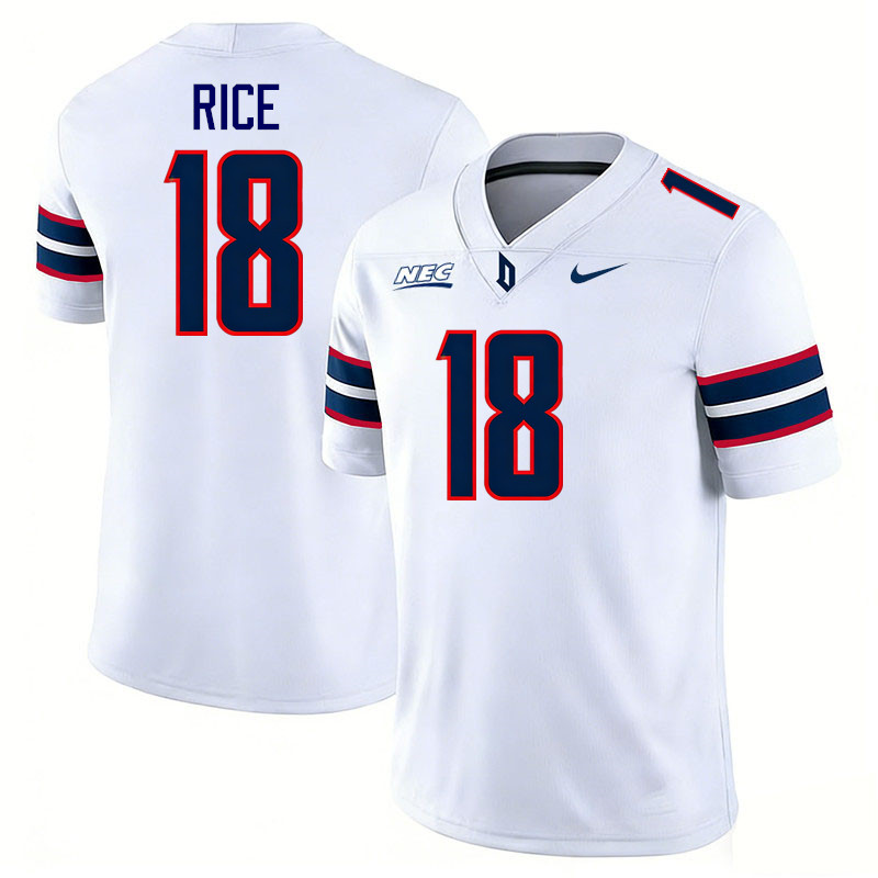 Duquesne Dukes #18 Xavier Rice College Football Jerseys,Uniforms Stitched-White